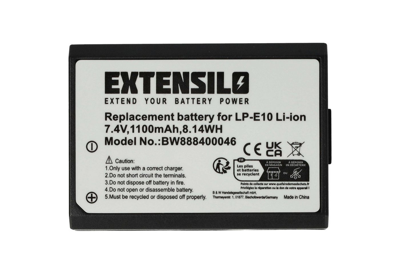 Extensilo Akku passend für Canon EOS 1100D, 1D X, 2000D, 1200D, 3000D, 4000D, Kamera-Akku Akku Li-Ion 1100 mAh (7,4 V, 1 St), Leistungsfähiger Austausch-Akku für Digitalkamera, Spiegelreflexkamera Bild 5