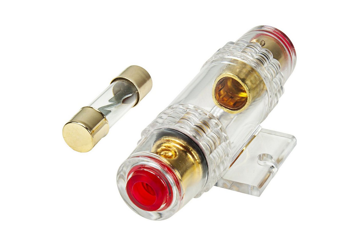 tomzz Audio Kfz-Sicherungshalter AGU Sicherungshalter transparent Kabel bis 25qmm, vergoldet, 60A Siche