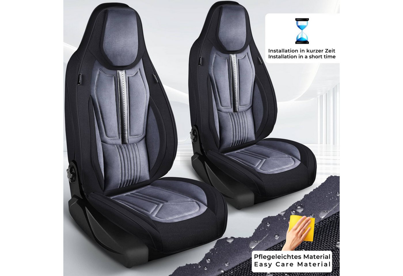 BREMER SITZBEZÜGE Autositzbezug für Audi Q5 Bj 2008-16 DS6, Set, 2-tlg., Schonbezüge Sitzbezüge Fahrer und Beifahrer, in Schwarz/Grau