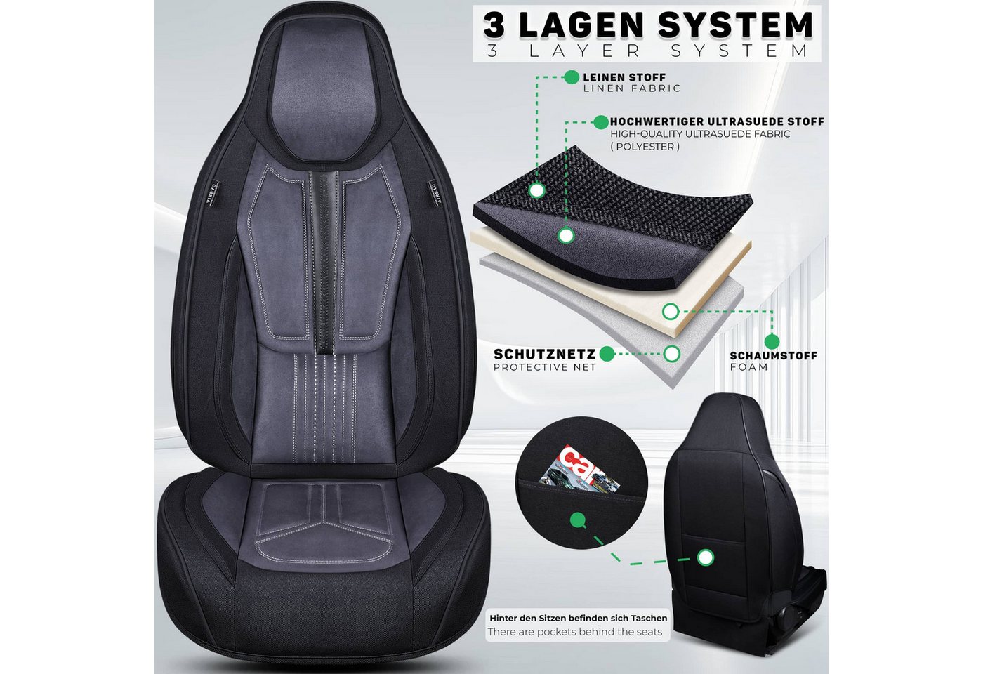 BREMER SITZBEZÜGE Autositzbezug für Audi Q5 Bj 2008-16 DS6, Set, 2-tlg., Schonbezüge Sitzbezüge Fahrer und Beifahrer, in Schwarz/Grau Bild 2