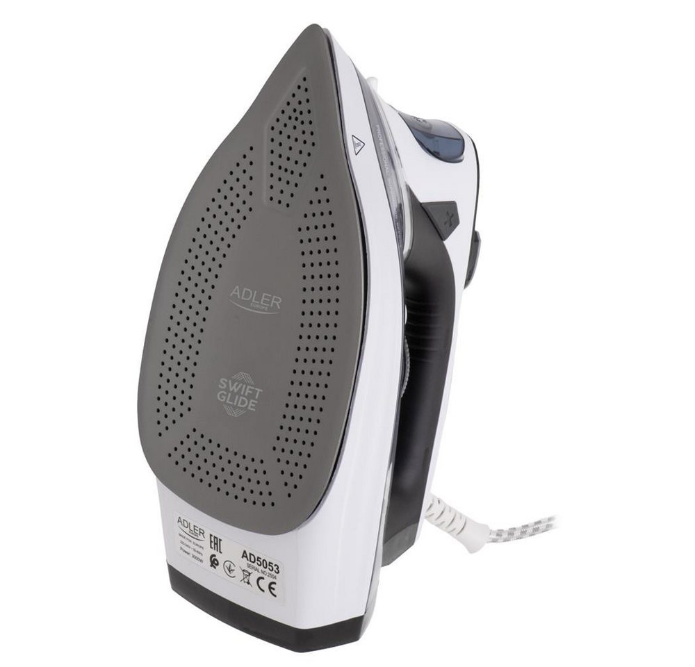 ADLER EUROPE Dampfbügeleisen AD 5053 Dauerdampf, Vertikaldampf, Anti-Kalk und Selbstreinigung, 3000 W, LCD-Display, 11 Temperatureinstellungen, Bügeleisen, bügeln