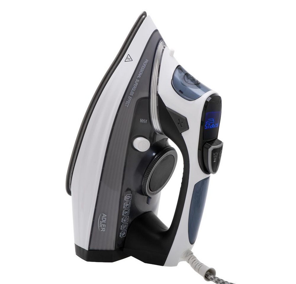 ADLER EUROPE Dampfbügeleisen AD 5053 Dauerdampf, Vertikaldampf, Anti-Kalk und Selbstreinigung, 3000 W, LCD-Display, 11 Temperatureinstellungen, Bügeleisen, bügeln Bild 2