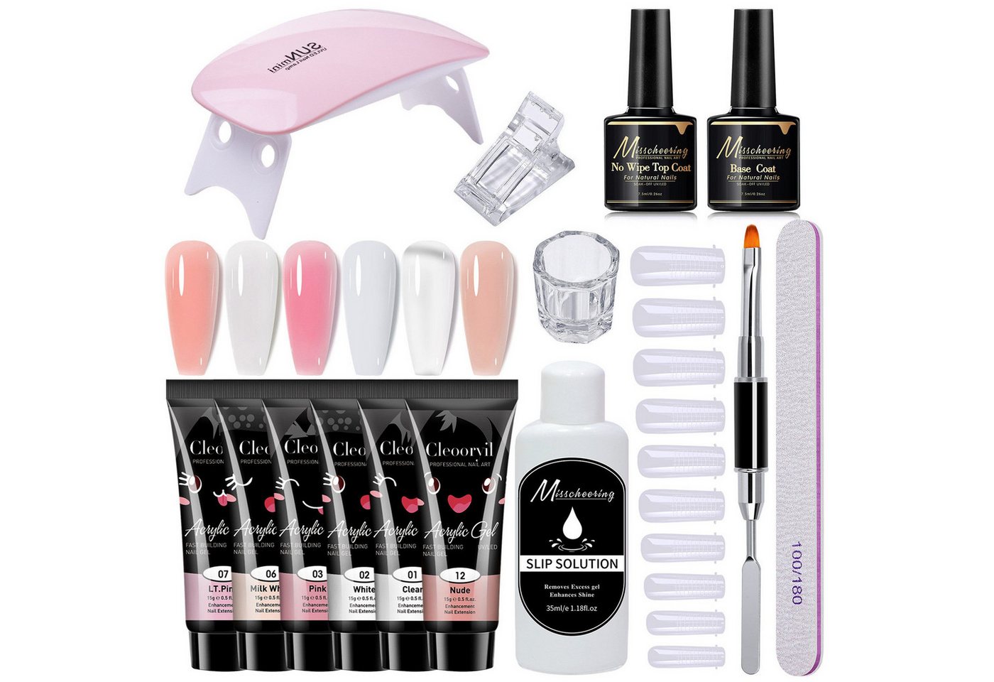 KINSI Lichthärtungsgerät 15ml Nagelverlängerungs-Gel Set mit UV/LED-Lampe & Nagelwerkzeug, 15-tlg., Kristall-Gel für künstliche Fingernägel - Lang haltbar Bild 2