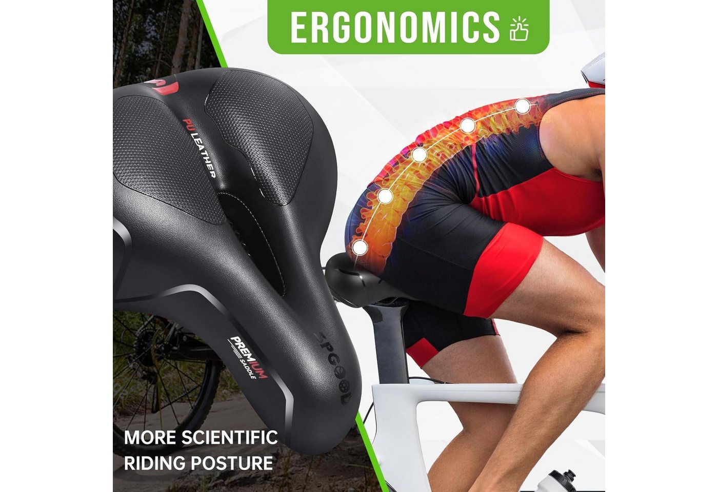 LuxusKollektion Fahrradsattel Fahrradsattel Bequem Memory Foam Ergonomisch Atmungsaktiv Wasserdicht