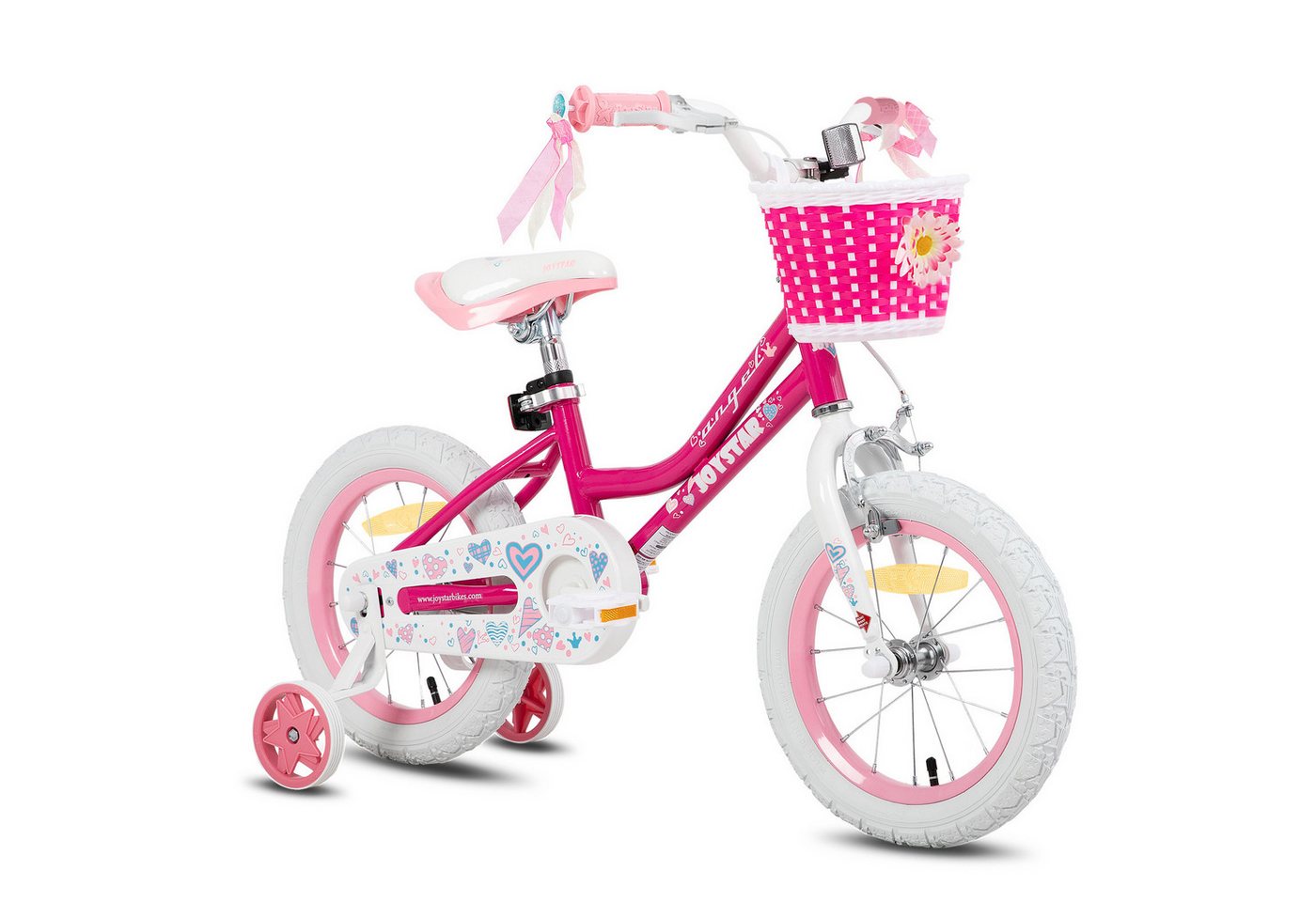 JOYSTAR Kinderfahrrad 12 14 16 18 Zoll Mädchenfahrrad, 2 - 9 Jahre,Geschenk für Prinzessin, 1 Gang, Mit Hilfsrädern, farbigen Bändern, Korb, Reflektor, Kettenabdeckung Bild 3