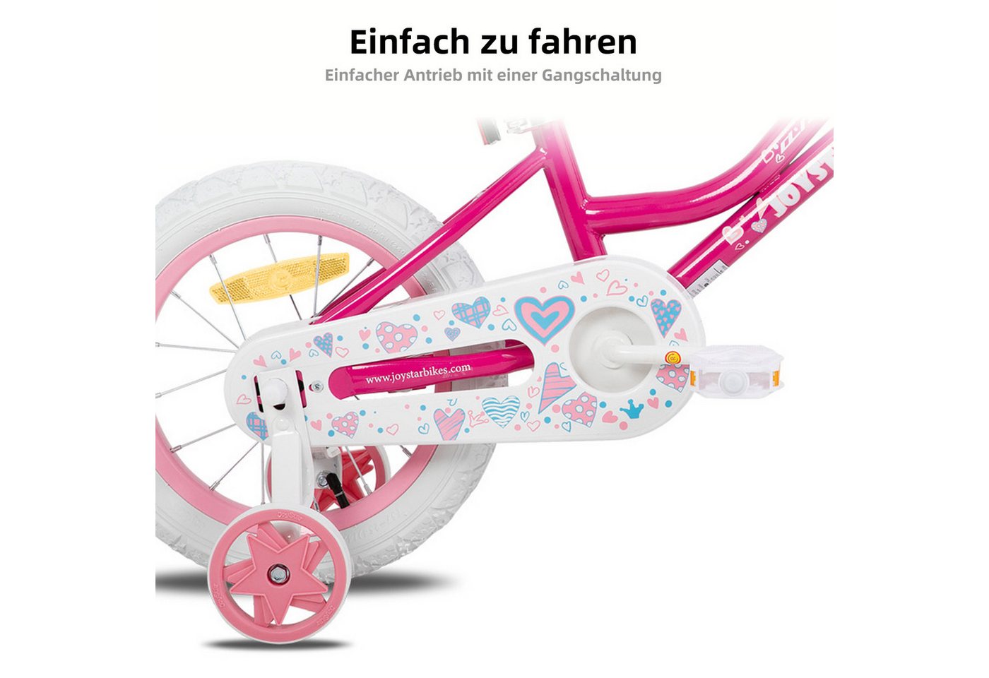 JOYSTAR Kinderfahrrad 12 14 16 18 Zoll Mädchenfahrrad, 2 - 9 Jahre,Geschenk für Prinzessin, 1 Gang, Mit Hilfsrädern, farbigen Bändern, Korb, Reflektor, Kettenabdeckung Bild 4