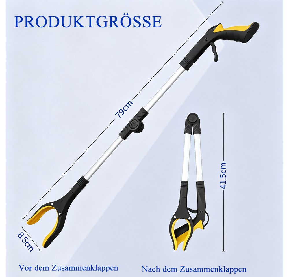 AFKSMILE Greifarm 79cm Greifzange für Senioren - Faltbare Greifer mit 360° Drehkopf, 2-tlg., Aluminium Müllzange für ältere Menschen und eingeschränkte Mobilität