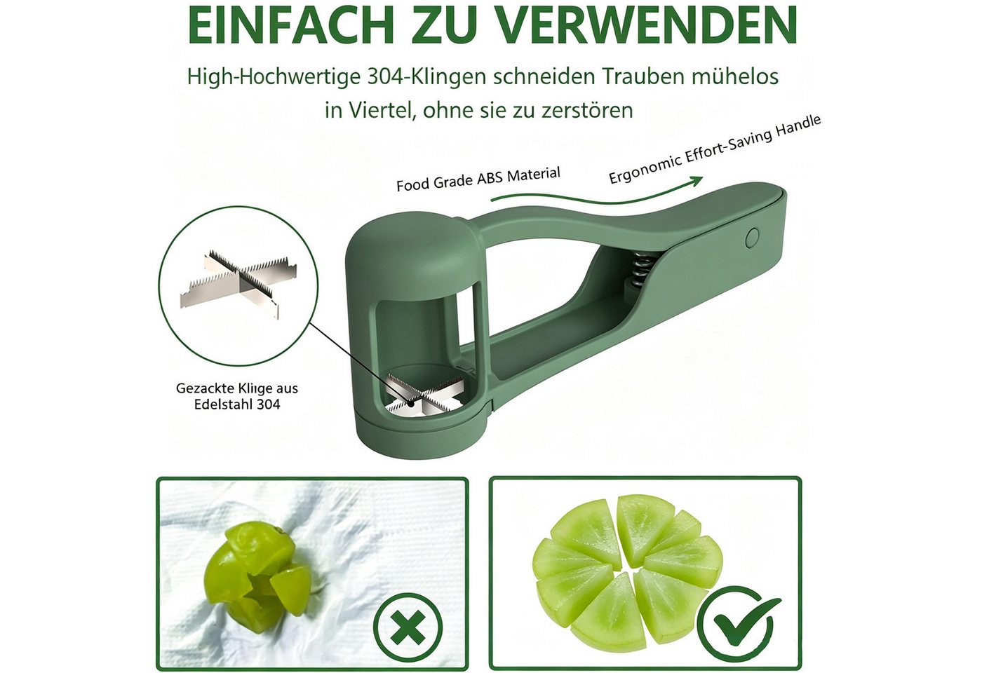 wohnTRAUM24 Gemüseschneider Traubenschneider für Kleinkinder, Trauben Schneider Küchengadget, Viertelschneider für Gemüse, Obst, Salat und Kuchendekoration