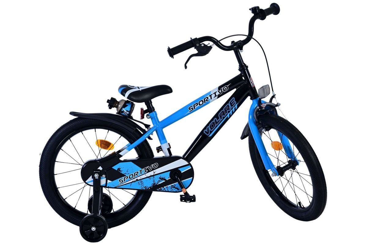 Volare Kinderfahrrad 18 Zoll Kinder Fahrrad Kinderfahrrad MTB Rad Bike Sportivo Blau 51862, 1 Gang, Rücktritt, Seitenständer, Schutzbleche, Trinkflasche, Kettenschutz