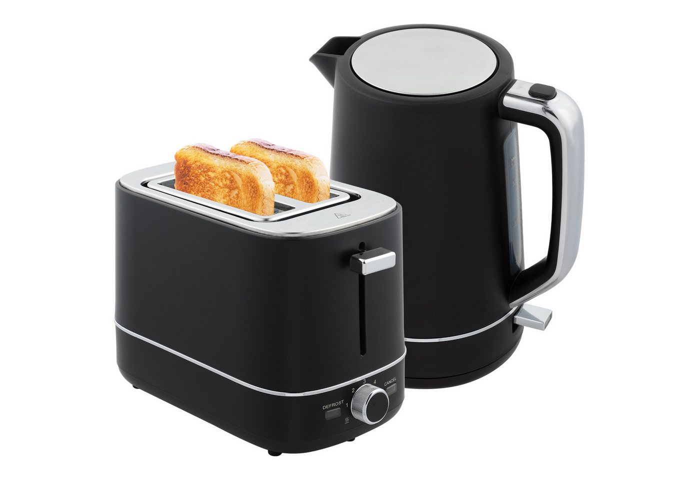 HOMCOM Toaster Wasserkocher Set 2200 W 1,7L Wasserkocher, 2 Scheiben Toaster, 2 Schlitze, für 2 Scheiben, 2200 W, Wasserkocher und Toaster mit 6 Bräunungsstufen, Stahl, Schwarz Bild 3