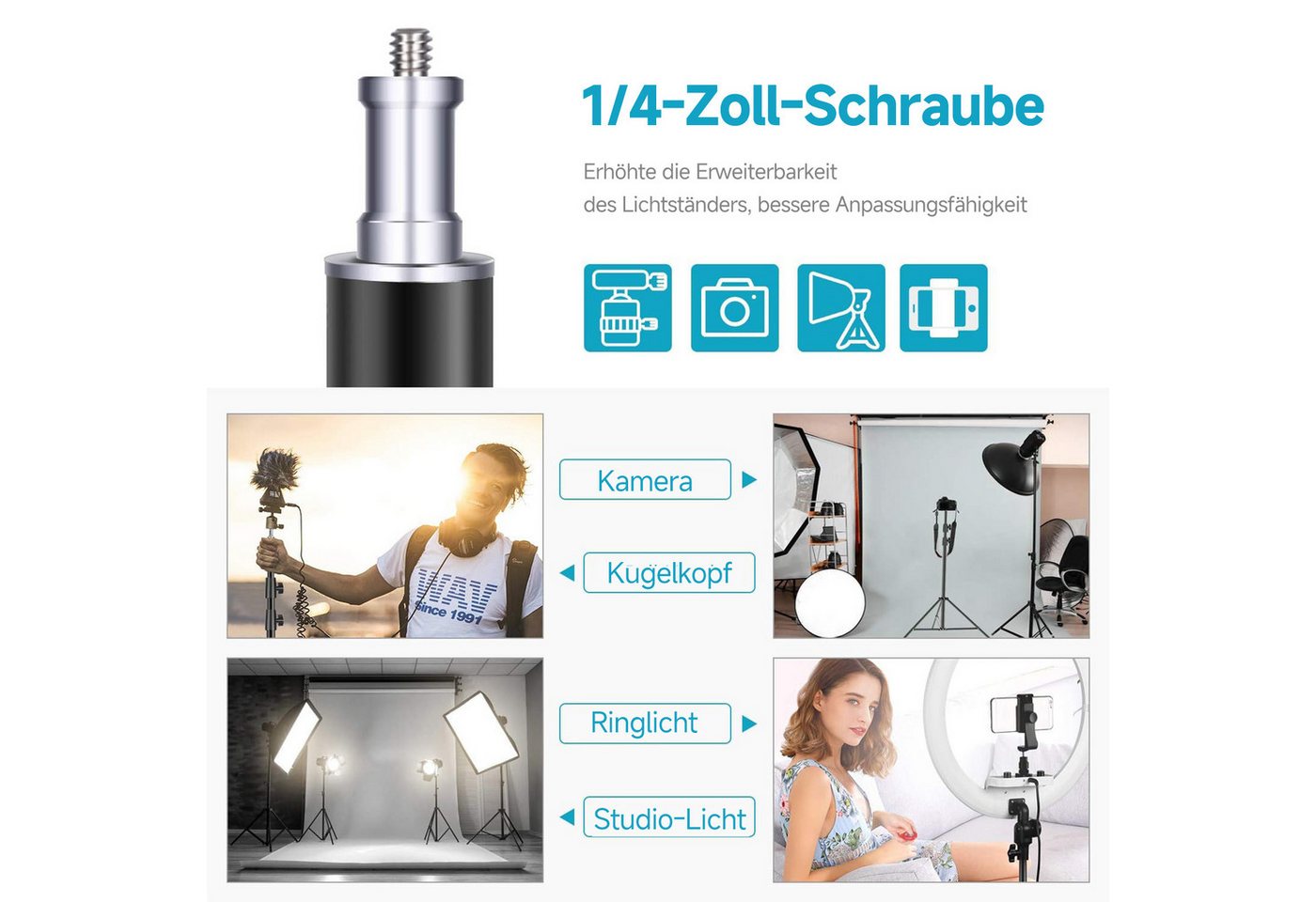 Neewer ST-300SB 2er Pack 3m Schwerlast federbelastet Metall Lichtstative Lampenstativ (Höhenverstellbar 120-300 cm, mit Sandsäcken, für Studio Fotografie) Bild 2