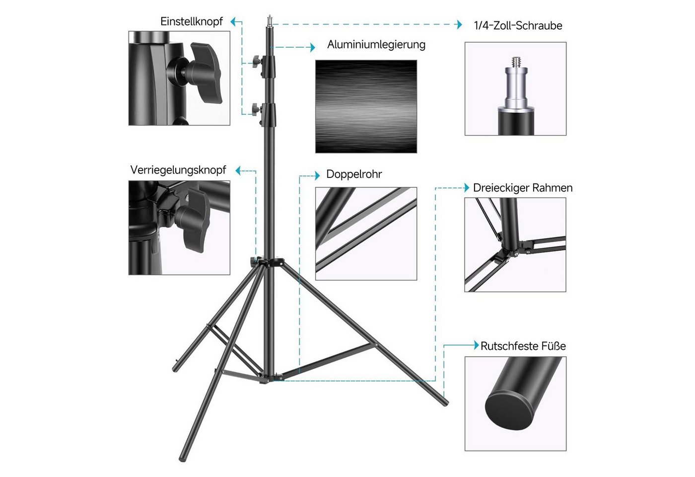 Neewer ST-300SB 2er Pack 3m Schwerlast federbelastet Metall Lichtstative Lampenstativ (Höhenverstellbar 120-300 cm, mit Sandsäcken, für Studio Fotografie) Bild 4