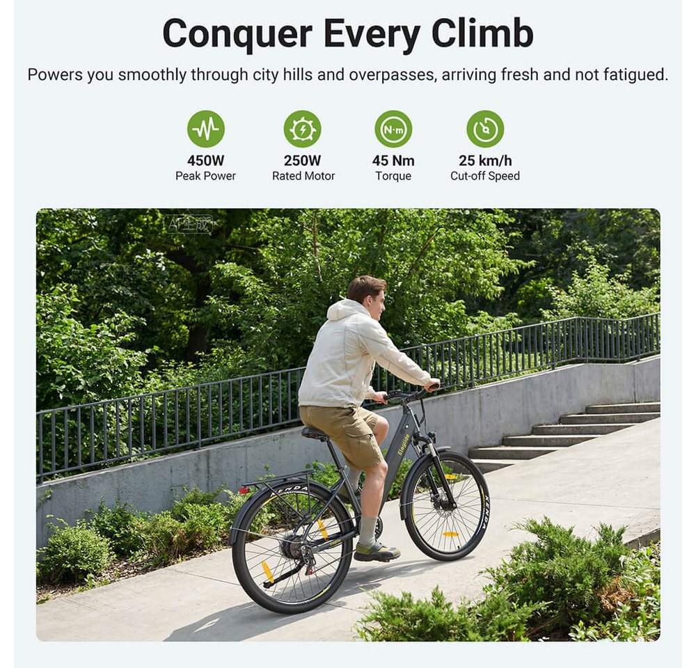 Eleglide E-Bike T1 ST Durchstieg 27,5 Zoll 36V 13Ah 250W E-Bike, 7 Gang Shimano, 468 Wh, 5 Stufen(12/15/18/21/25 km/h), 45N.M, bis zu 100 km Bild 3