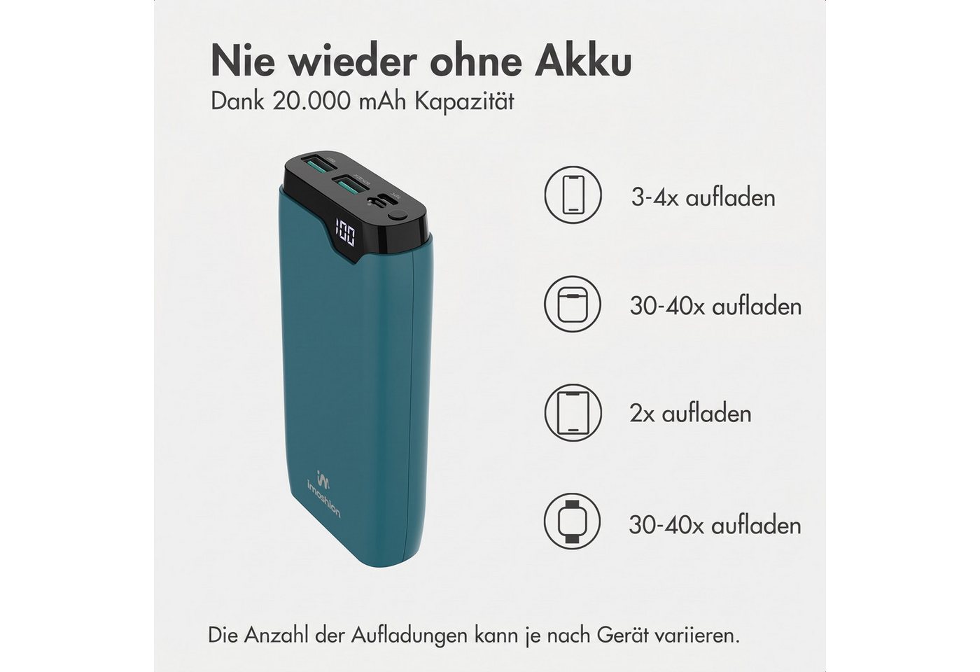 imoshion imoshion Powerbank 20.000 mAh - 22,5W Schnellladegerät - USB-C / USB-A Powerbank (1 St) Bild 4