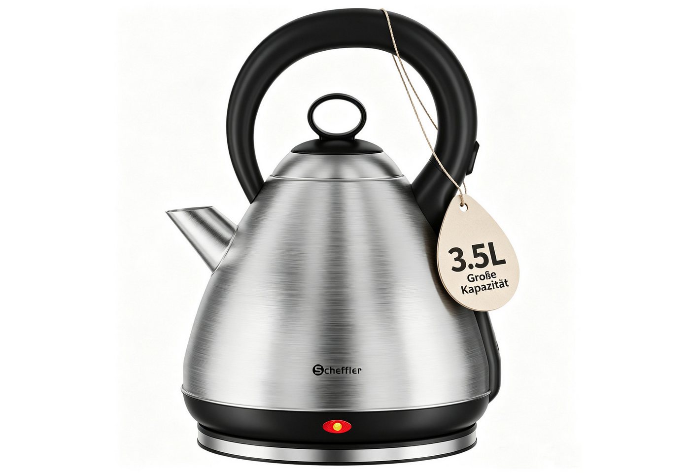 Scheffler Wasserkocher Edelstahl 3,5/6 Liter Retro Teekocher Elektrischer Trockengehschutz, 3.5 l, 1800 W, Schnellkochfunktion, Perfect-pour-Ausgustülle, Fester Filter, BPA-frei