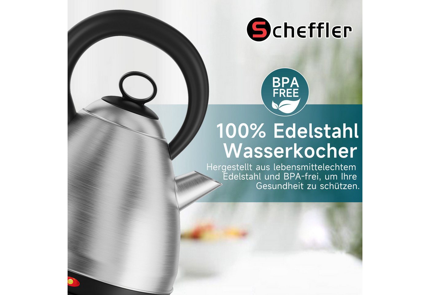 Scheffler Wasserkocher Edelstahl 3,5/6 Liter Retro Teekocher Elektrischer Trockengehschutz, 3.5 l, 1800 W, Schnellkochfunktion, Perfect-pour-Ausgustülle, Fester Filter, BPA-frei Bild 2