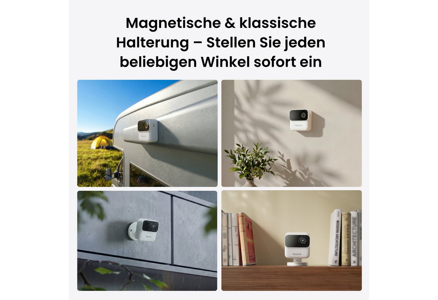 Reolink Überwachungskamera Argus MagiCam 2MP Akkukamera IP67 (AuBenbereich, Innenbereich, 2-tlg., Magnetische Befestigung, 2,4/5 GHz Dualband-WLAN, ohne Abonnement)