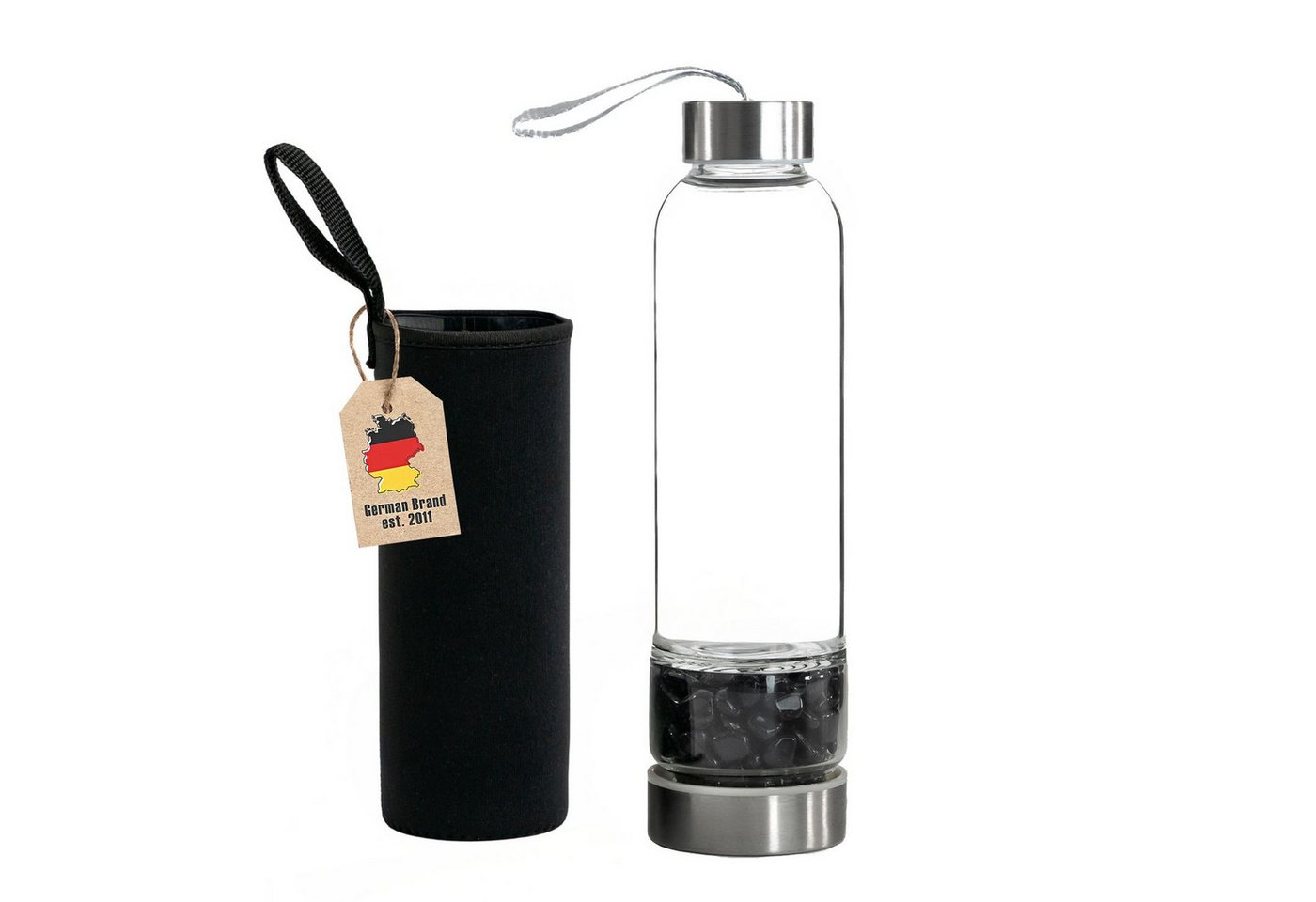 Intirilife Trinkflasche, Trinkflasche Wasserflasche, Heilsteinen, Tasche - Schwarzer Obsidian Bild 2