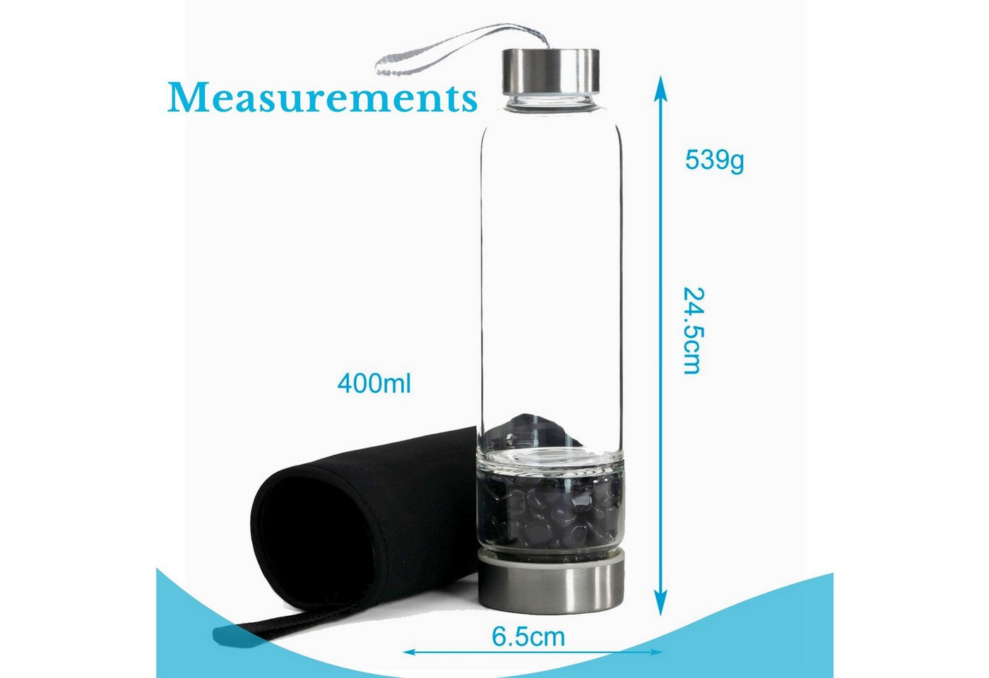 Intirilife Trinkflasche, Trinkflasche Wasserflasche, Heilsteinen, Tasche - Schwarzer Obsidian Bild 5