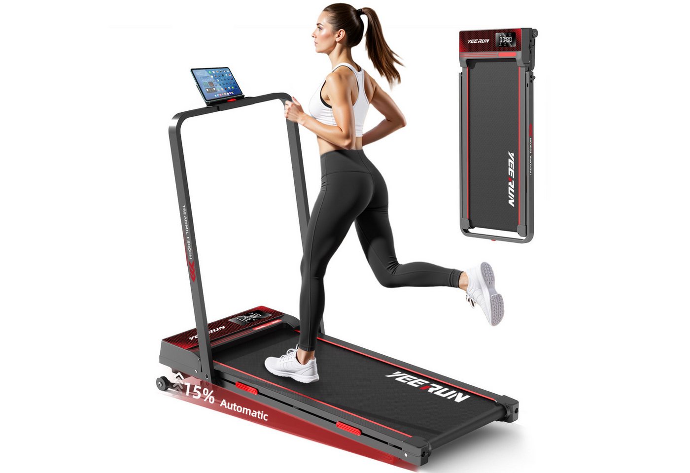 YEE RUN Laufband für Zuhause, Treadmill klappbar, elektrische 15% Steigung, 1-12 km/h