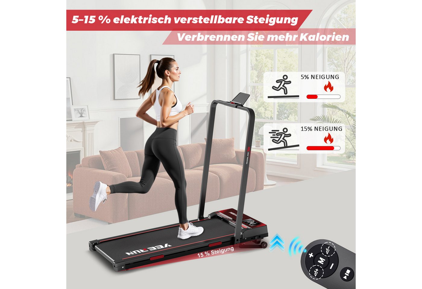 YEE RUN Laufband für Zuhause, Treadmill klappbar, elektrische 15% Steigung, 1-12 km/h Bild 2