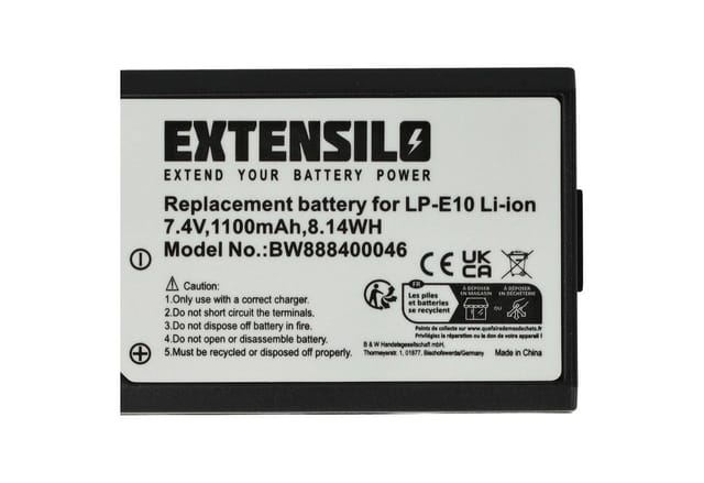 Extensilo Akku passend für Canon EOS 1100D, 1D X, 1D X Mark II, 2000D, 1200D, Kamera-Akku Akku Li-Ion 1100 mAh (7,4 V, 3 St), Leistungsfähige Austausch-Akkus für Digitalkamera, Spiegelreflexkamera