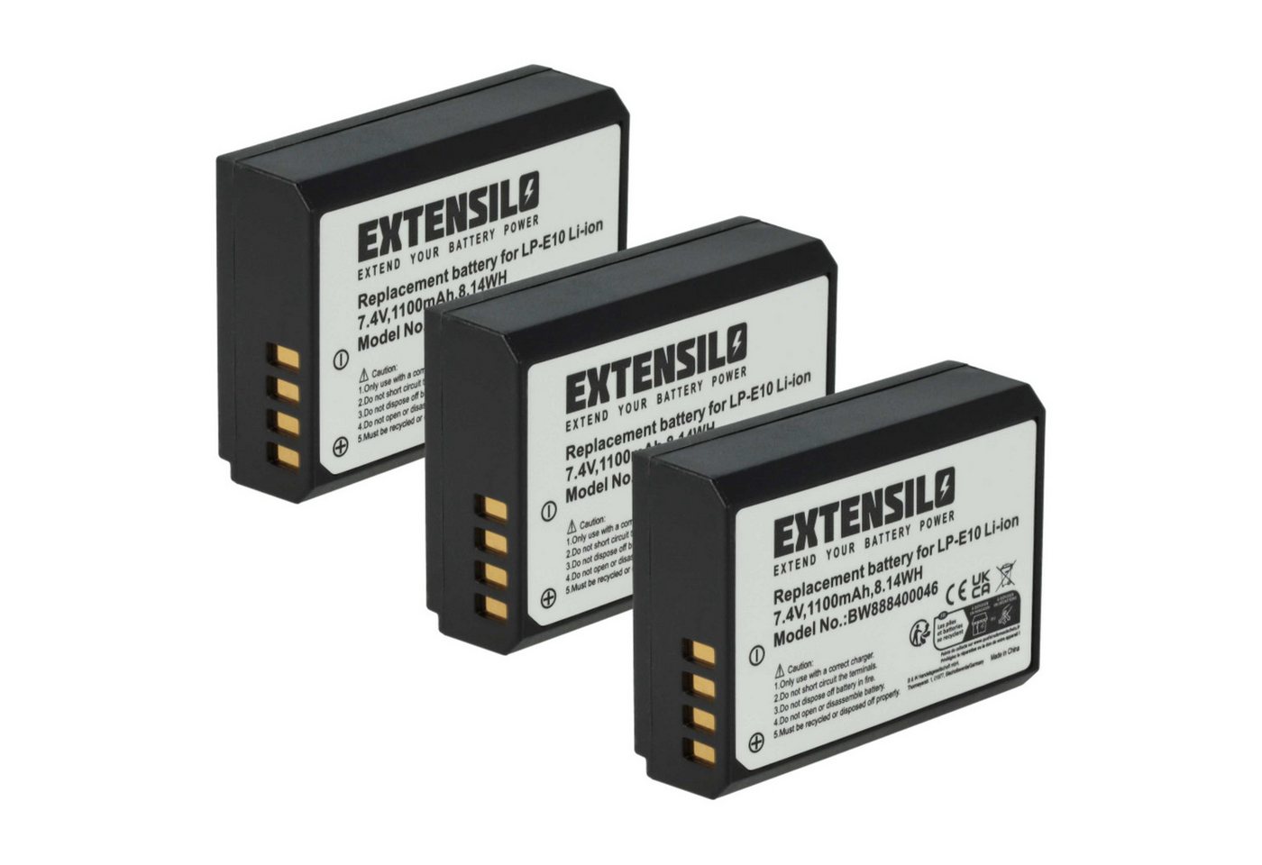 Extensilo Akku passend für Canon EOS 1100D, 1D X, 1D X Mark II, 2000D, 1200D, Kamera-Akku Akku Li-Ion 1100 mAh (7,4 V, 3 St), Leistungsfähige Austausch-Akkus für Digitalkamera, Spiegelreflexkamera Bild 3