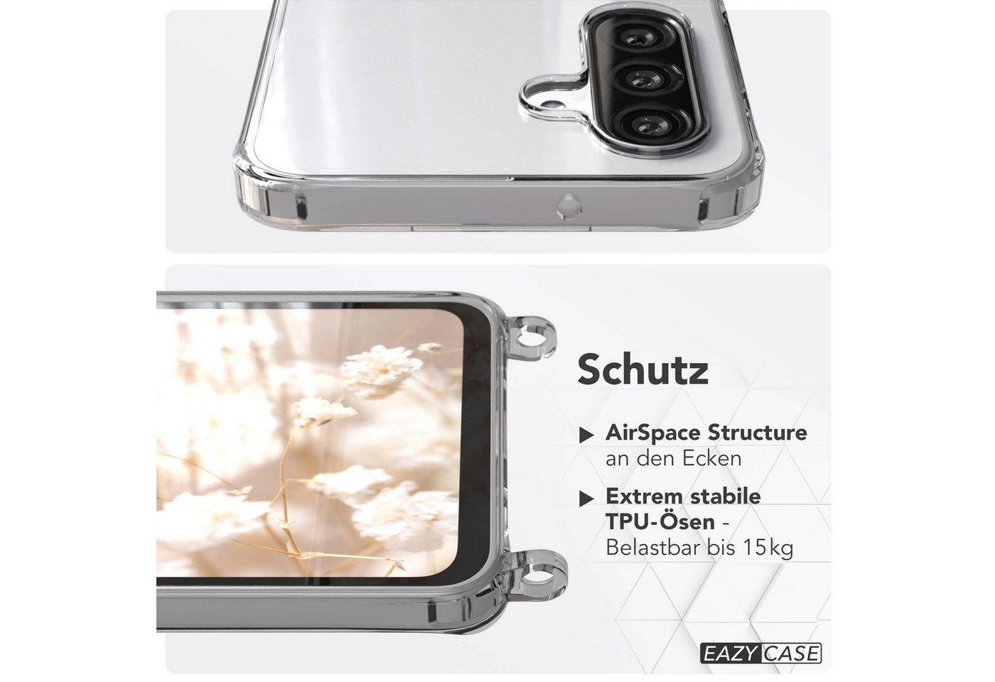 EAZY CASE Handykette Hülle mit Kette für Samsung Galaxy A26 6,7 Zoll, Kettenhülle zum Umhängen Tasche Cross Bag Handykordel Cover Grün Weiß