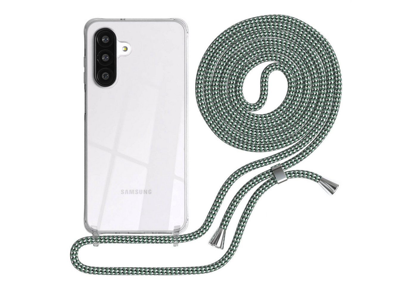 EAZY CASE Handykette Hülle mit Kette für Samsung Galaxy A26 6,7 Zoll, Kettenhülle zum Umhängen Tasche Cross Bag Handykordel Cover Grün Weiß Bild 2
