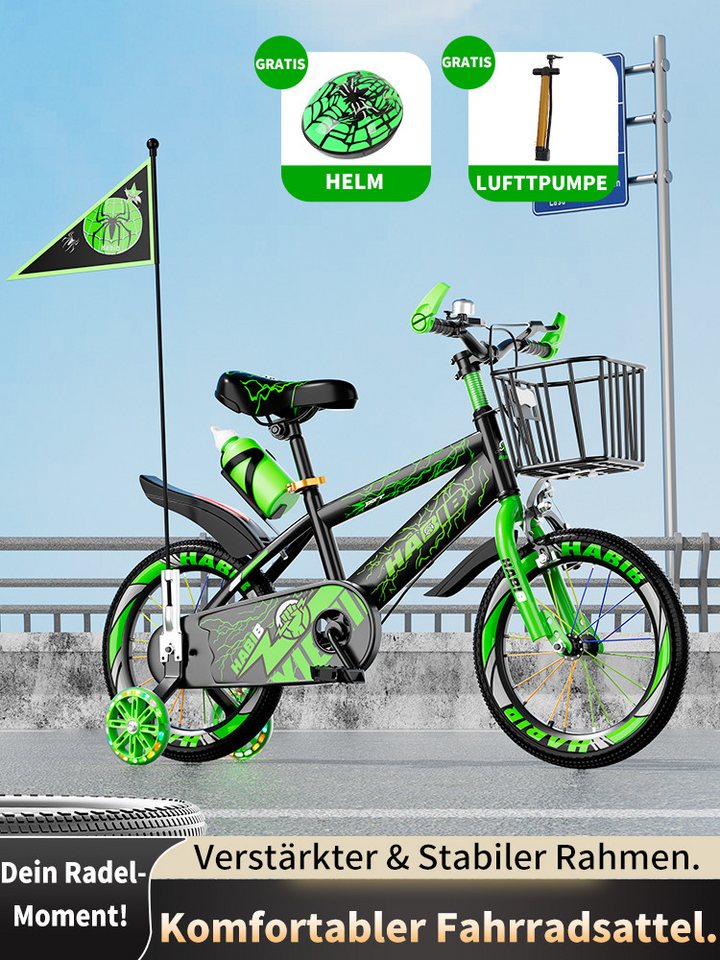 Habib Gruppe Kinderfahrrad Jungen 12 14 16 Zoll ab 3 Jahre, Kinderfahrrad Jungen ab 3 Jahre mit LED-Stützrädern Bild 2