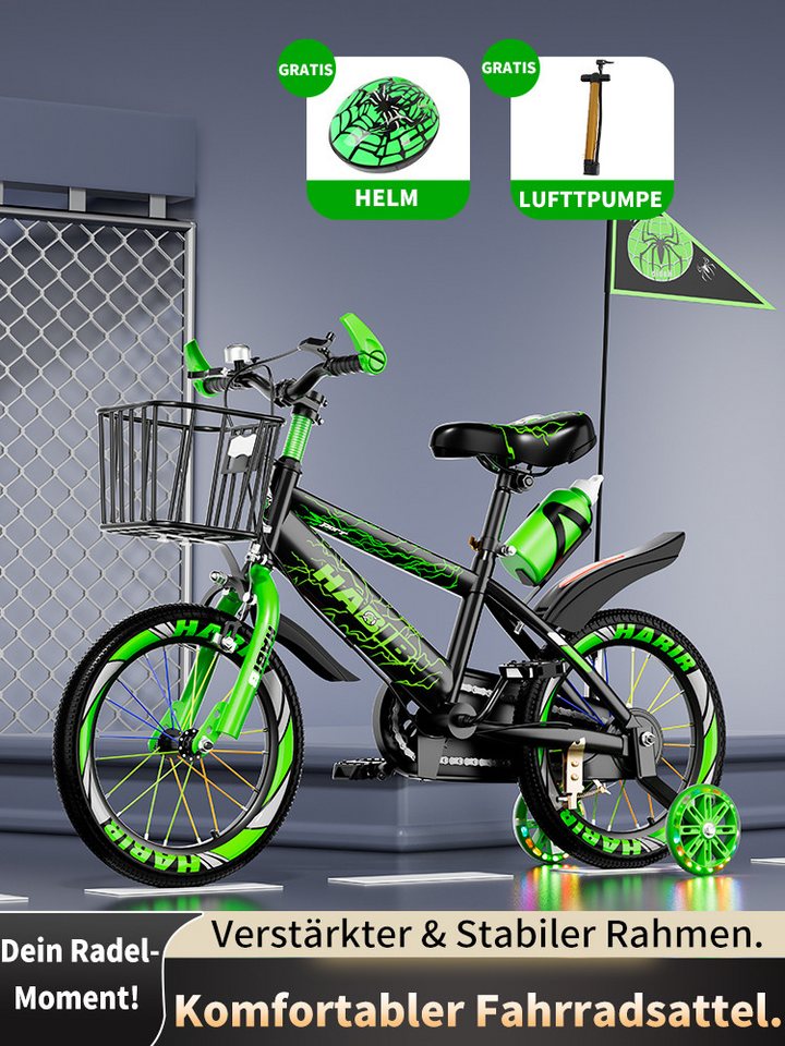 Habib Gruppe Kinderfahrrad Jungen 12 14 16 Zoll ab 3 Jahre, Kinderfahrrad Jungen ab 3 Jahre mit LED-Stützrädern Bild 4