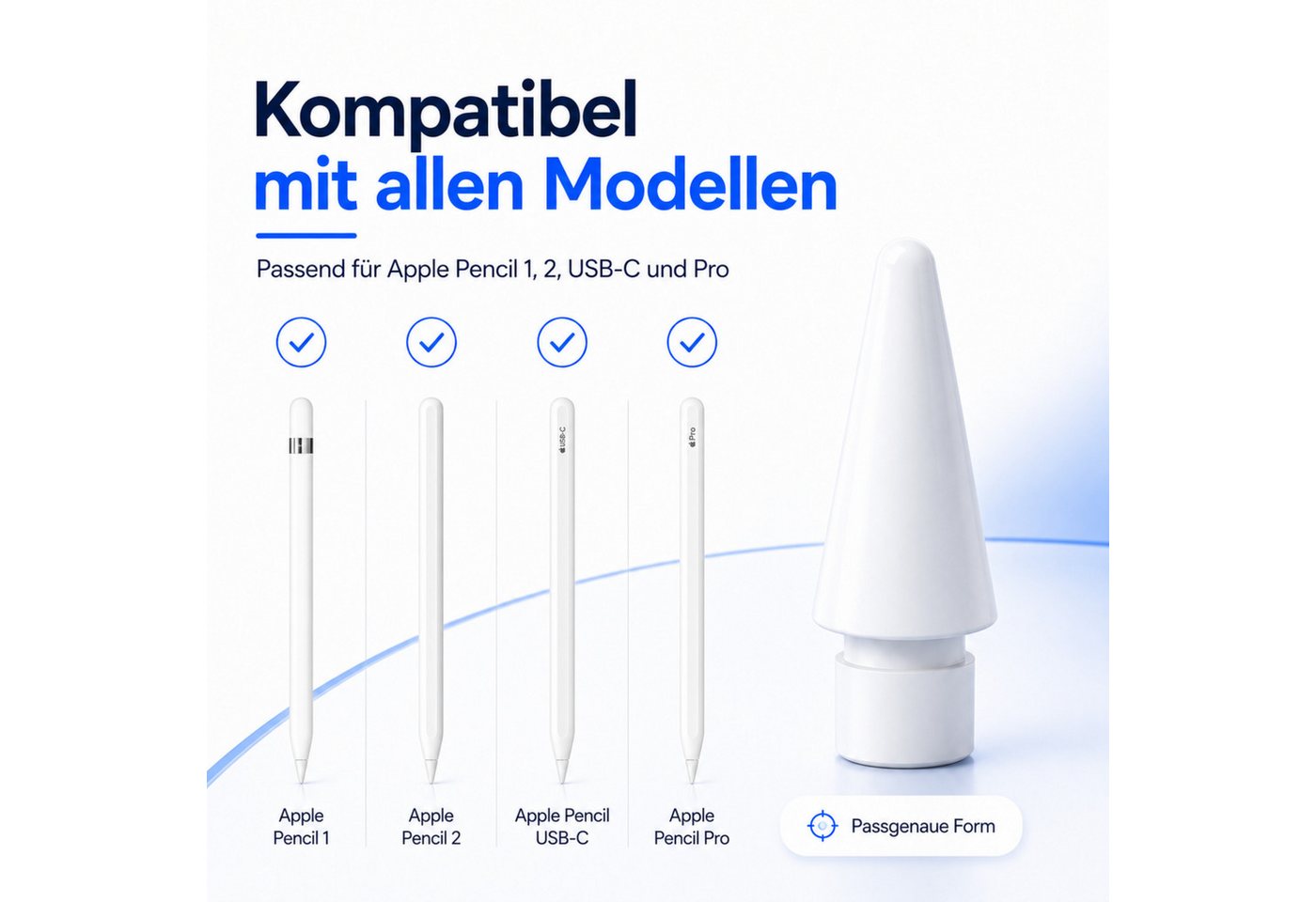PlugUp Eingabestift Spitze für Apple Pencil 1. 2. Pro & USB-C Generation Ersatzspitze (Spar-Set, 4-St., 4-teilig) 4x Ersatzspitzen für Apple Pencil 1. Generation, 2. Generation & USB-C Bild 2