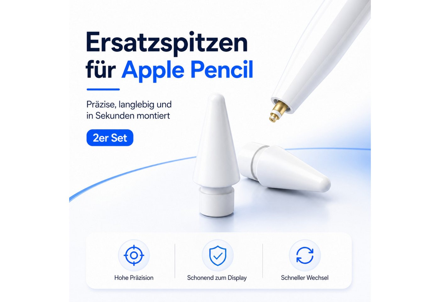 PlugUp Eingabestift Spitze für Apple Pencil 1. 2. Pro & USB-C Generation Ersatzspitze (Spar-Set, 4-St., 4-teilig) 4x Ersatzspitzen für Apple Pencil 1. Generation, 2. Generation & USB-C Bild 4