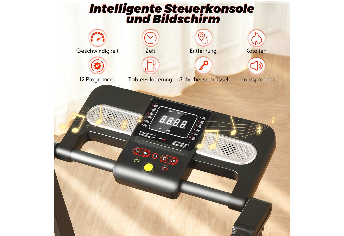 YEE RUN Laufband für Zuhause, 4 in 1, 12 % Steigung, 3HP, 1-14 km/h, BT-Lautsprecher