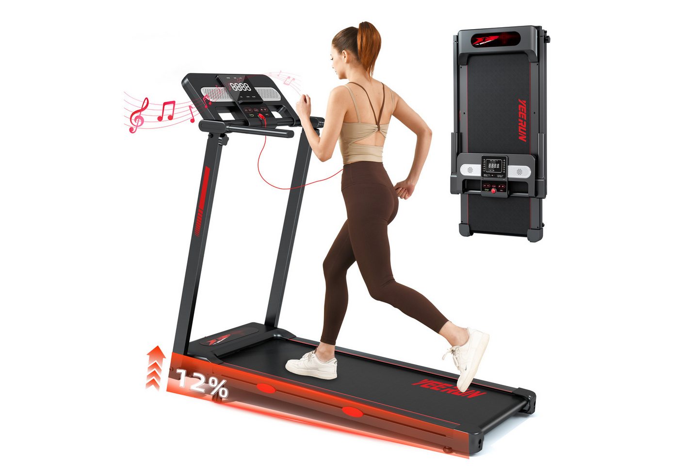 YEE RUN Laufband für Zuhause, 4 in 1, 12 % Steigung, 3HP, 1-14 km/h, BT-Lautsprecher Bild 4