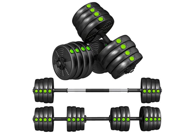 SPORTNOW Hantel-Set 30 kg verstellbar mit 16 Hantelscheiben, bodenschonend, Fitness, (Dumbbell Set, 2-in-1 Hantel- und Langhantelset), für vielseitiges Training, Schwarz+Grün