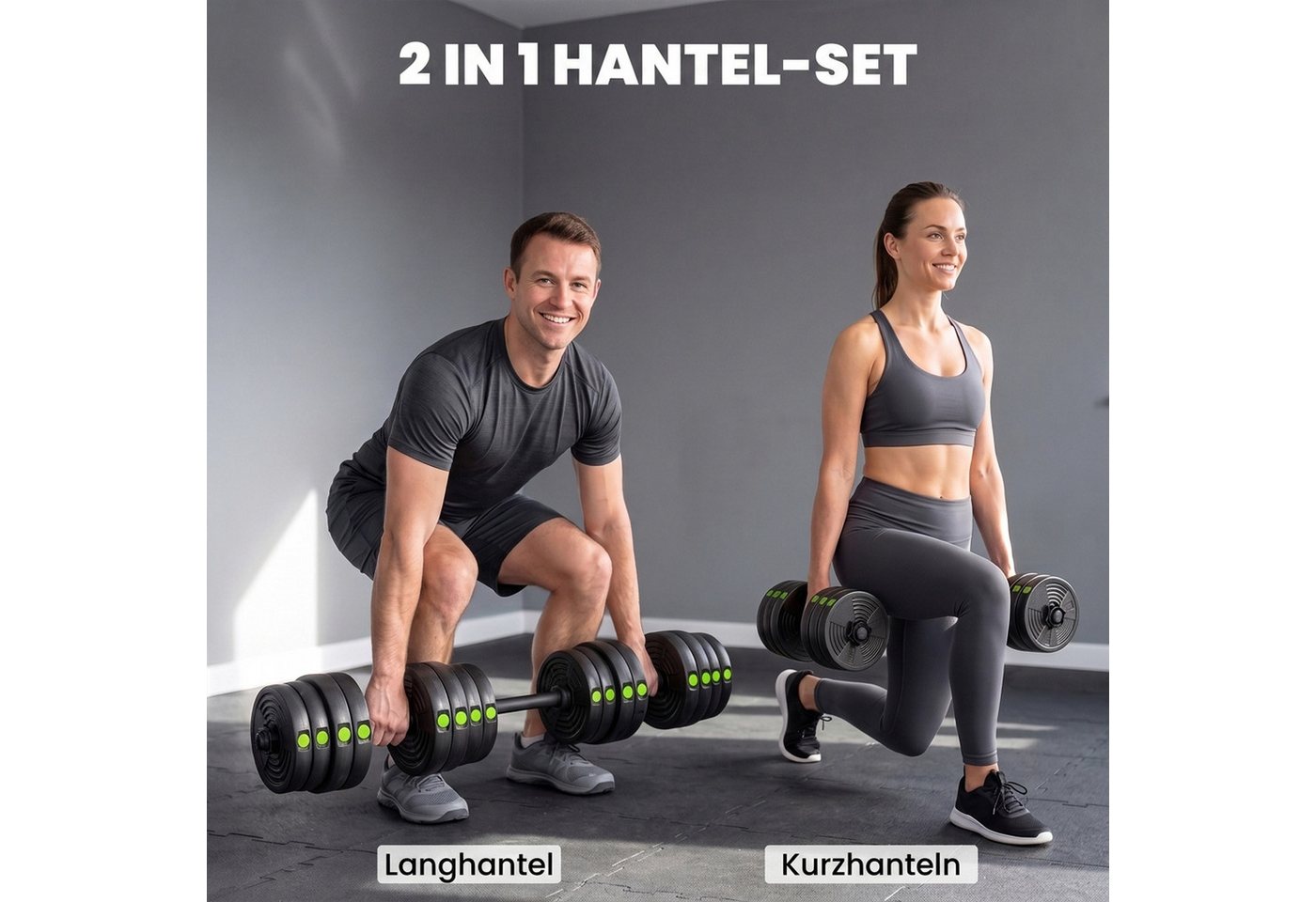 SPORTNOW Hantel-Set 30 kg verstellbar mit 16 Hantelscheiben, bodenschonend, Fitness, (Dumbbell Set, 2-in-1 Hantel- und Langhantelset), für vielseitiges Training, Schwarz+Grün Bild 2