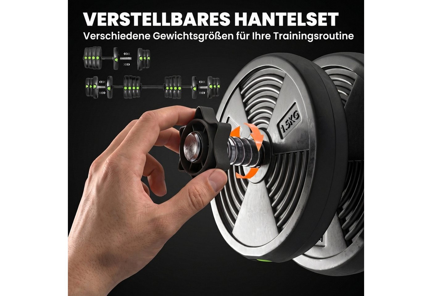SPORTNOW Hantel-Set 30 kg verstellbar mit 16 Hantelscheiben, bodenschonend, Fitness, (Dumbbell Set, 2-in-1 Hantel- und Langhantelset), für vielseitiges Training, Schwarz+Grün Bild 4