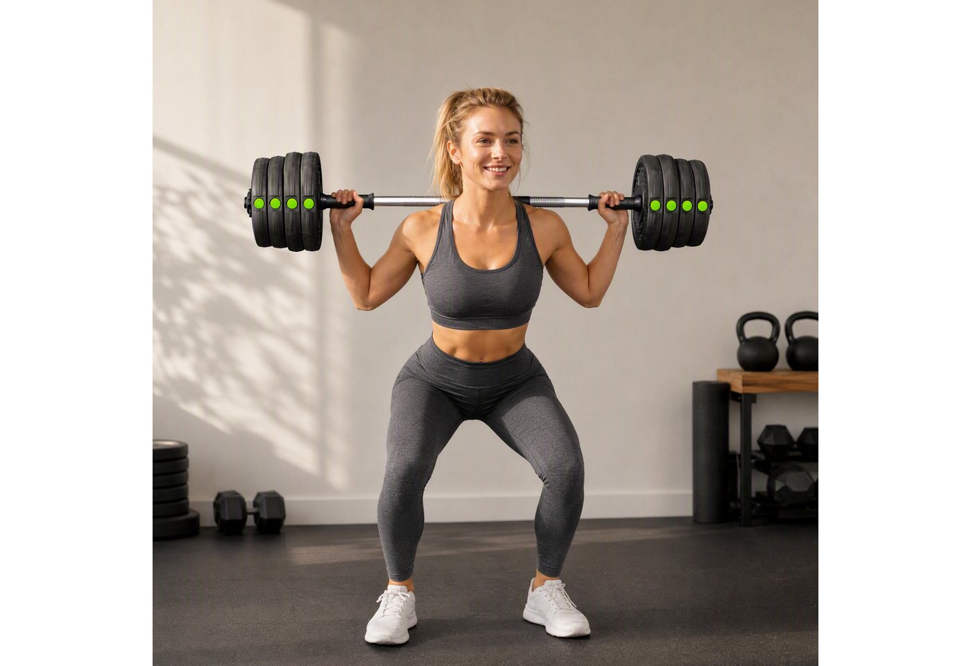 SPORTNOW Hantel-Set 30 kg verstellbar mit 16 Hantelscheiben, bodenschonend, Fitness, (Dumbbell Set, 2-in-1 Hantel- und Langhantelset), für vielseitiges Training, Schwarz+Grün Bild 5
