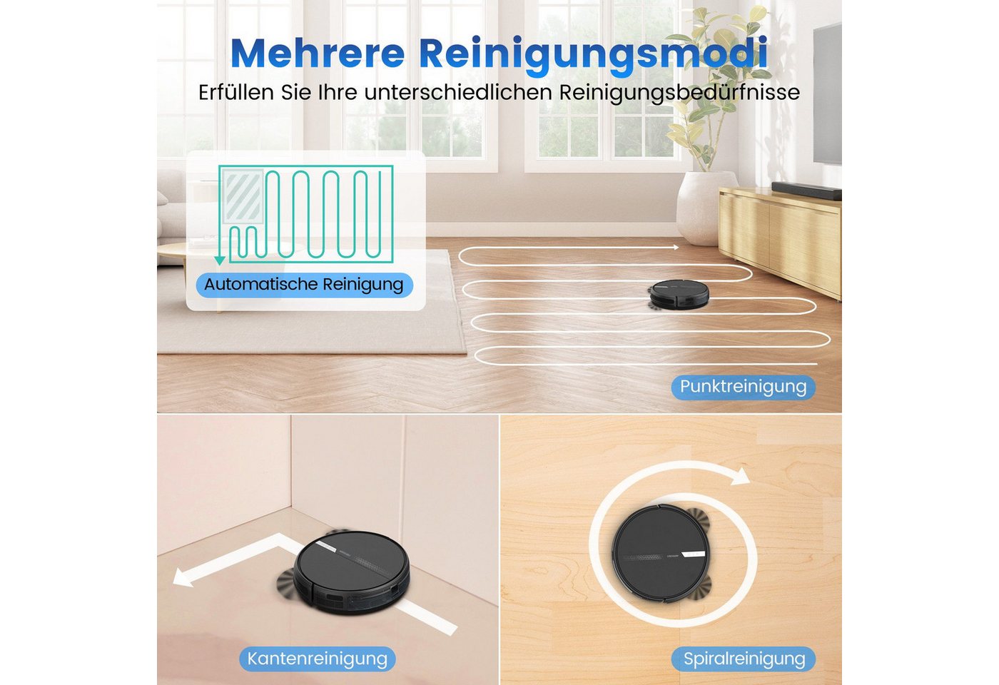 AIRROBO Saugroboter G50, 4000 Pa starke Saugkraft, 4 Reinigungsmodi,120 min Laufzeit, 45 W, App & Sprachsteuerung,3-in-1Kehren & saugen & wischen, für Tierhaare & Hartböden,Zwei Jahre Garantie Bild 3