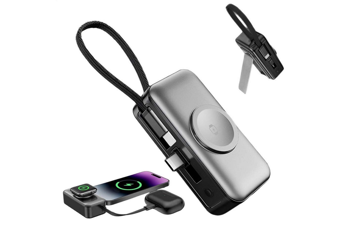 AIBISTAR 5000mAh Magnetische Powerbank, 22,5W, klappbarer Typ-C Powerbank, Integrierter Ständer,LED-Akkuanzeige in Echtzeit
