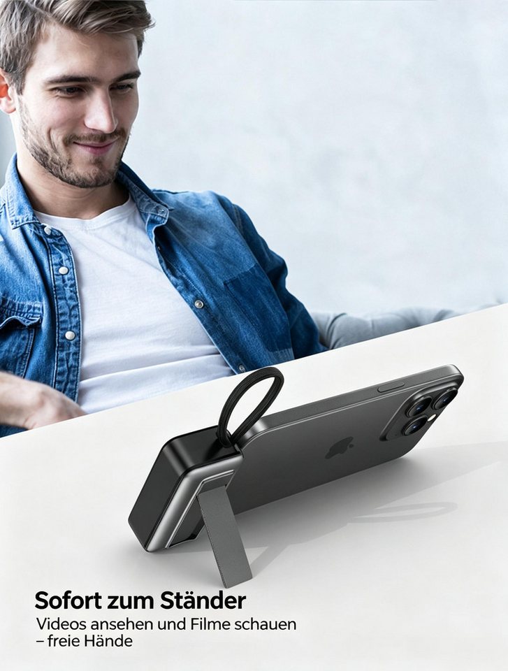 AIBISTAR 5000mAh Magnetische Powerbank, 22,5W, klappbarer Typ-C Powerbank, Integrierter Ständer,LED-Akkuanzeige in Echtzeit Bild 4