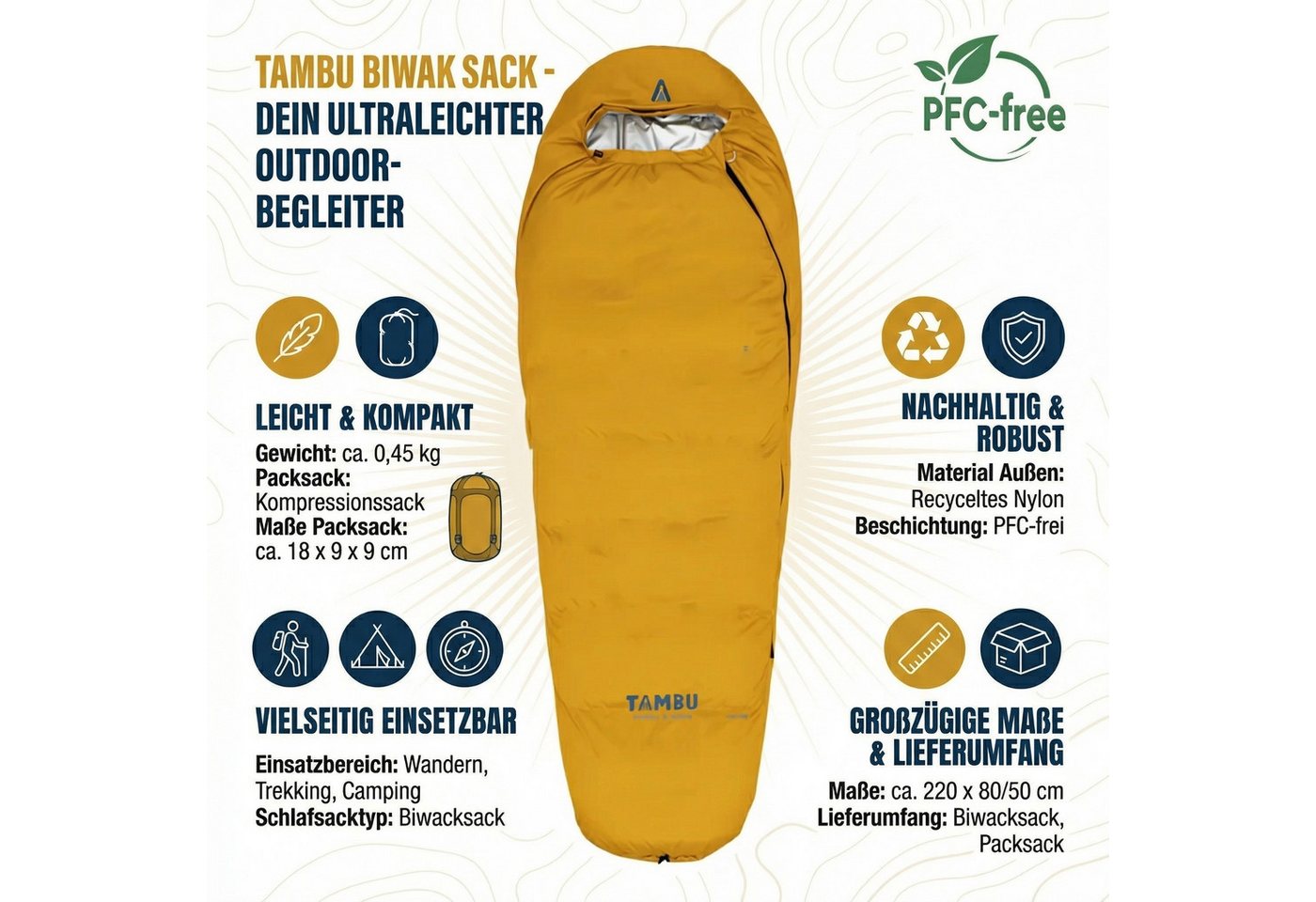 Tambu Biwaksack Biwak Sack Mumienschlafsack Überzug für Schlafsack 0,5 kg ohne Zelt, PU-Beschichtung, 8000 mm Wassersäule Bild 5
