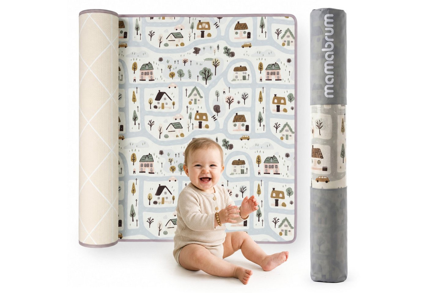 Mamabrum Spielmatte Mamabrum Spielmatte 180x150 cm XPE 1,5 cm beidseitig Town Beige Bild 2