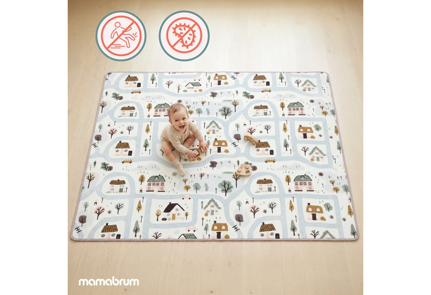 Mamabrum Spielmatte Mamabrum Spielmatte 180x150 cm XPE 1,5 cm beidseitig Town Beige Bild 5