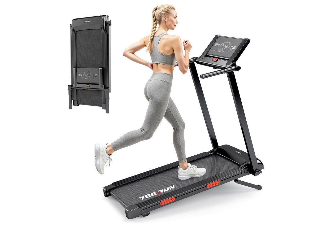 YEE RUN Laufband für Zuhause, klappbar, 4-in-1, elektr. Steigung 12 %, 1-8 km/h. Bild 2