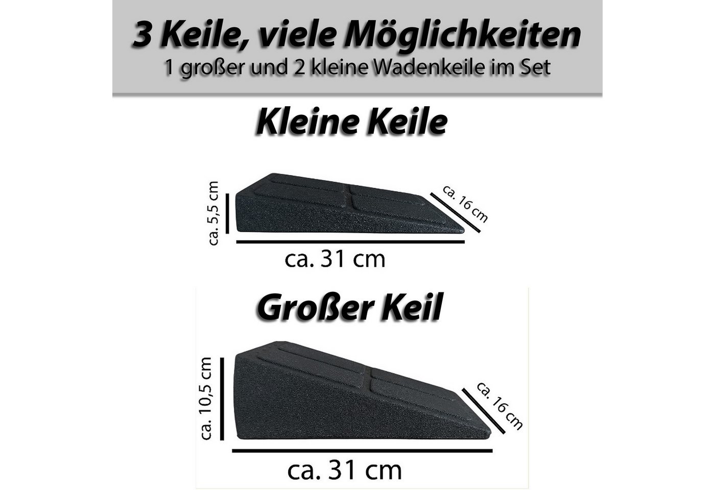VonBueren Multitrainer Wadendehner 3er Set EPP, Schrägbrett, Slant Board, Wadentrainer, (Wadendehner-Set, 3-teilig, 3-St., 3er Set: 1 großem Wadendehner 2 kleinen Wadendehnern 1 Übungsanleitung), zwei unterschiedliche Keilhöhen, stapelbar, leicht, kombinierbar