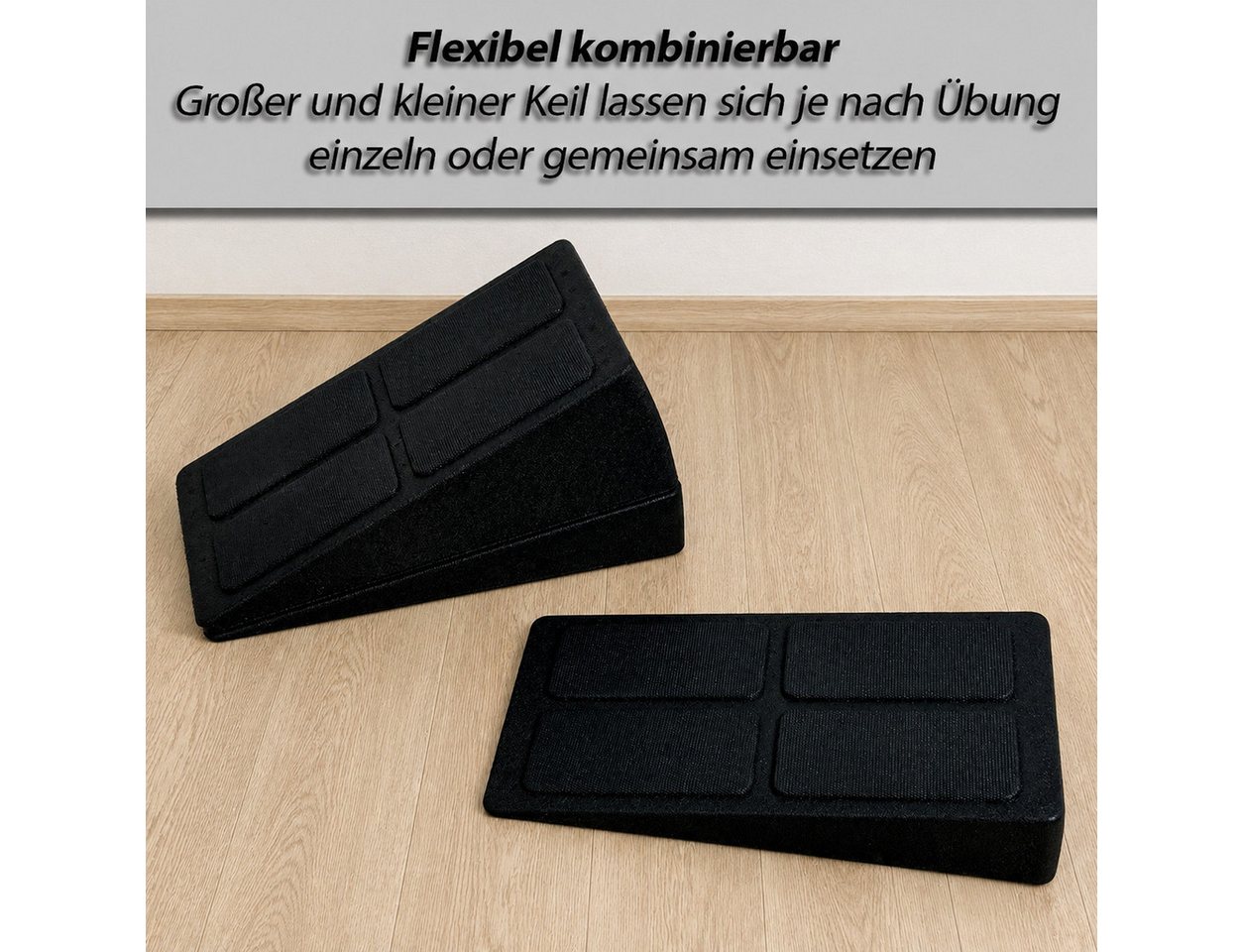 VonBueren Multitrainer Wadendehner 3er Set EPP, Schrägbrett, Slant Board, Wadentrainer, (Wadendehner-Set, 3-teilig, 3-St., 3er Set: 1 großem Wadendehner 2 kleinen Wadendehnern 1 Übungsanleitung), zwei unterschiedliche Keilhöhen, stapelbar, leicht, kombinierbar Bild 5
