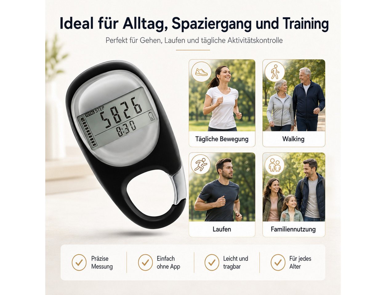 XEOOCE Schrittzähler 3D Schrittzähler ohne App Großes Display Schwarz Bild 2