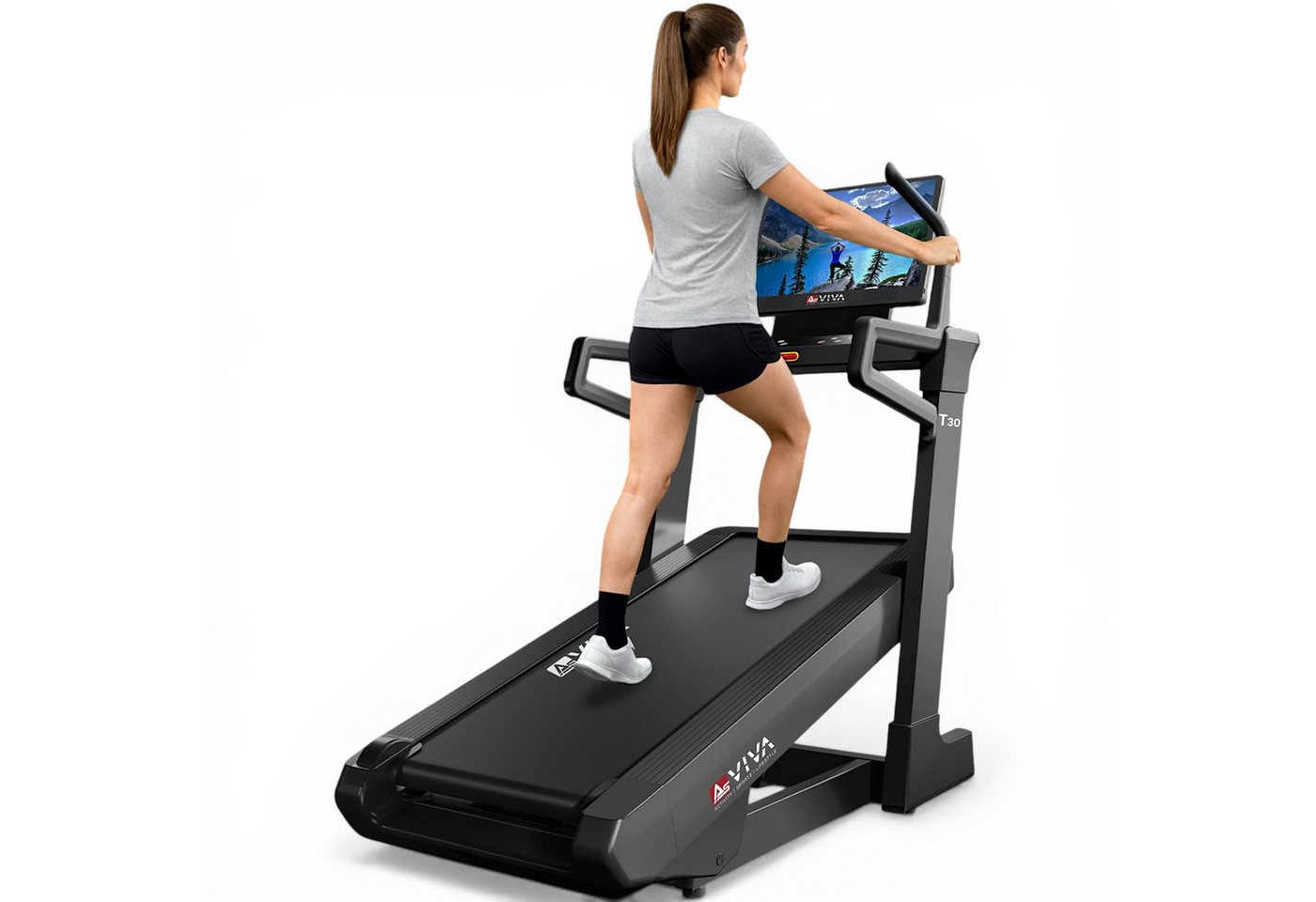 AsVIVA Laufband T30 Pro Max mit automatischer Steigungsanpassung & Touchdisplay, 46 % Steigung, App-Interaktiv, bis 18,8 km/h